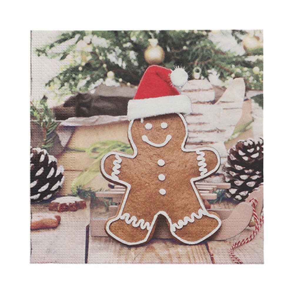 20 Servietten, 3-lagig 1/4-Falz 33 cm x 33 cm "Gingerbread Man"