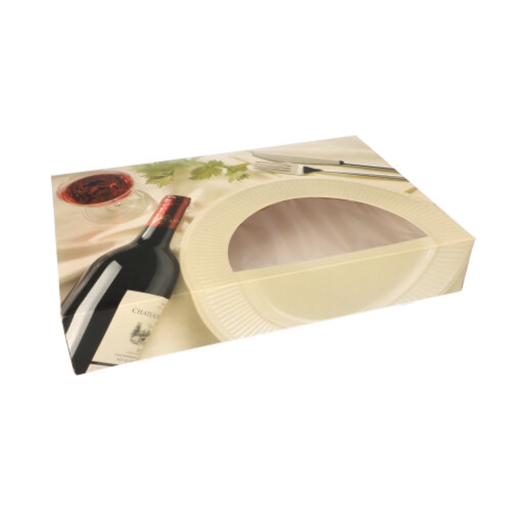 5 Transport- und Catering-Kartons 8 cm x 31,5 cm x 46,2 cm "Burgund" mit Sichtfenster, einteilig