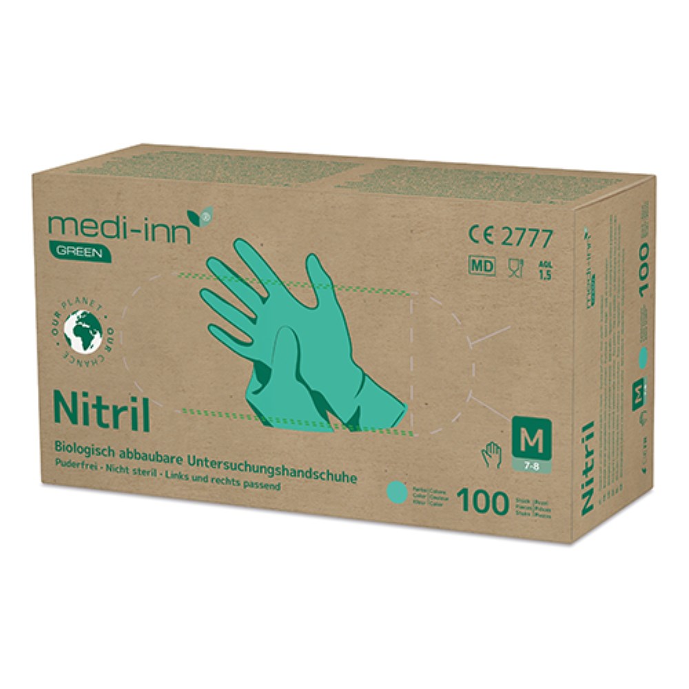 100 "Medi-Inn GREEN" Handschuhe, Nitril puderfrei grün Größe: M biologisch abbaubar