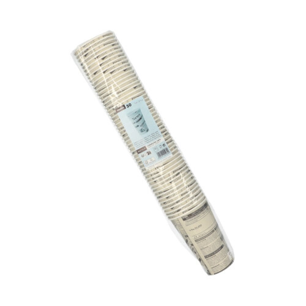 50 Trinkbecher, Pappe "To Go" 0,4 l Ø 9 cm · 13,9 cm weiss "Newsprint"