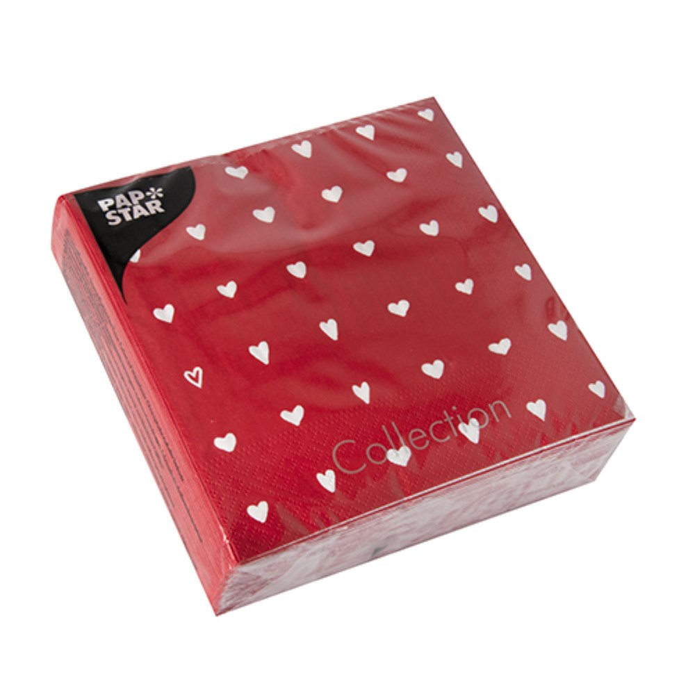 50 Servietten, 3-lagig 1/4-Falz 33 cm x 33 cm "Hearts"