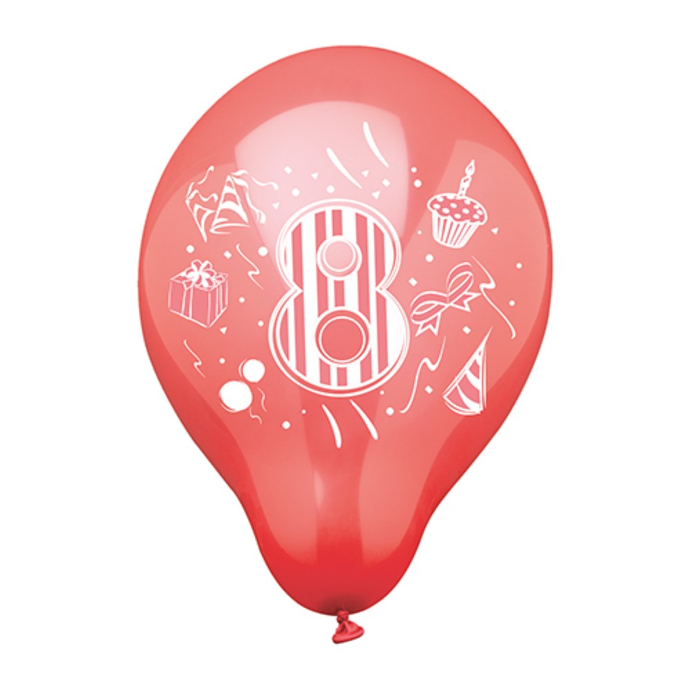 6 Zahlenluftballons Ø 25 cm farbig sortiert "8"