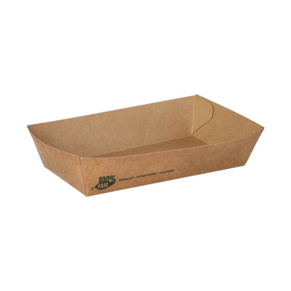 80 Snacktrays, Pappe "pure" 3,8 cm x 8,5 cm x 15,5 cm braun "100% Fair" groß