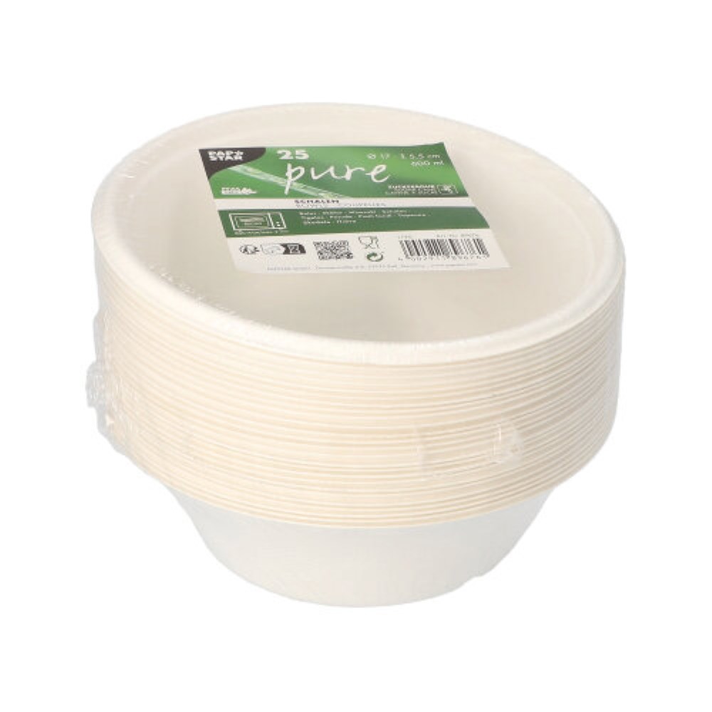 25 Schalen, Zuckerrohr "pure" 600 ml Ø 17 cm · 5,5 cm weiss