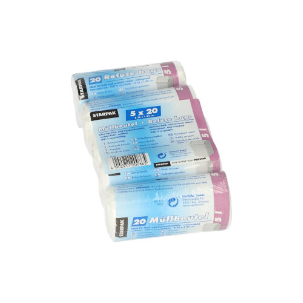 100 Müllbeutel, LDPE 5 l 44 cm x 36 cm weiss 16 my