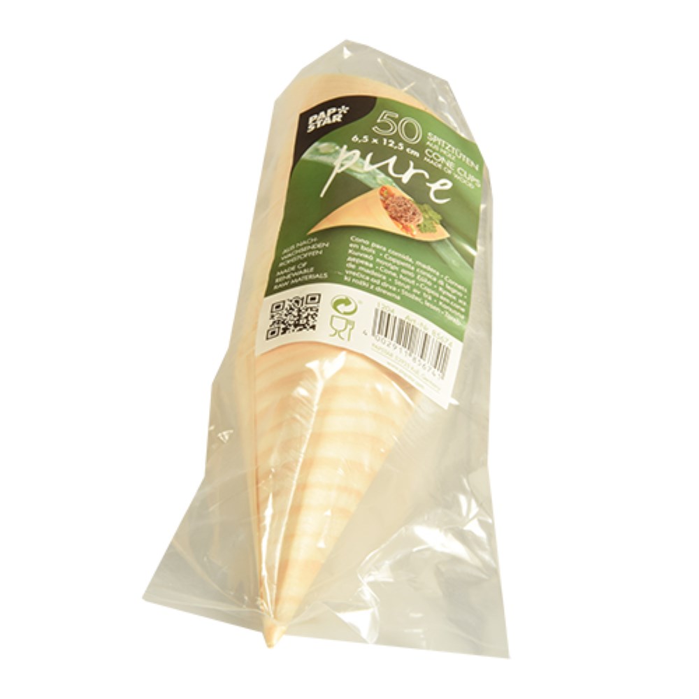 50 Fingerfood - Spitztüten, Holz "pure" Ø 6,5 cm · 12,5 cm