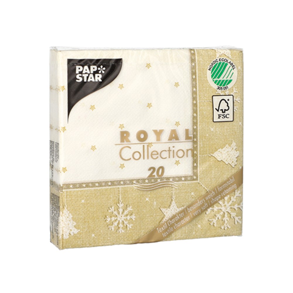 20 Servietten "ROYAL Collection" 1/4-Falz 25 cm x 25 cm gold "X-Mas"