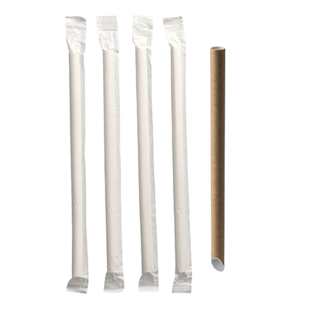 200 Bubble Tea Halme Papier "pure" Ø 12 mm · 20 cm braun einzeln gehüllt, einseitig spitz