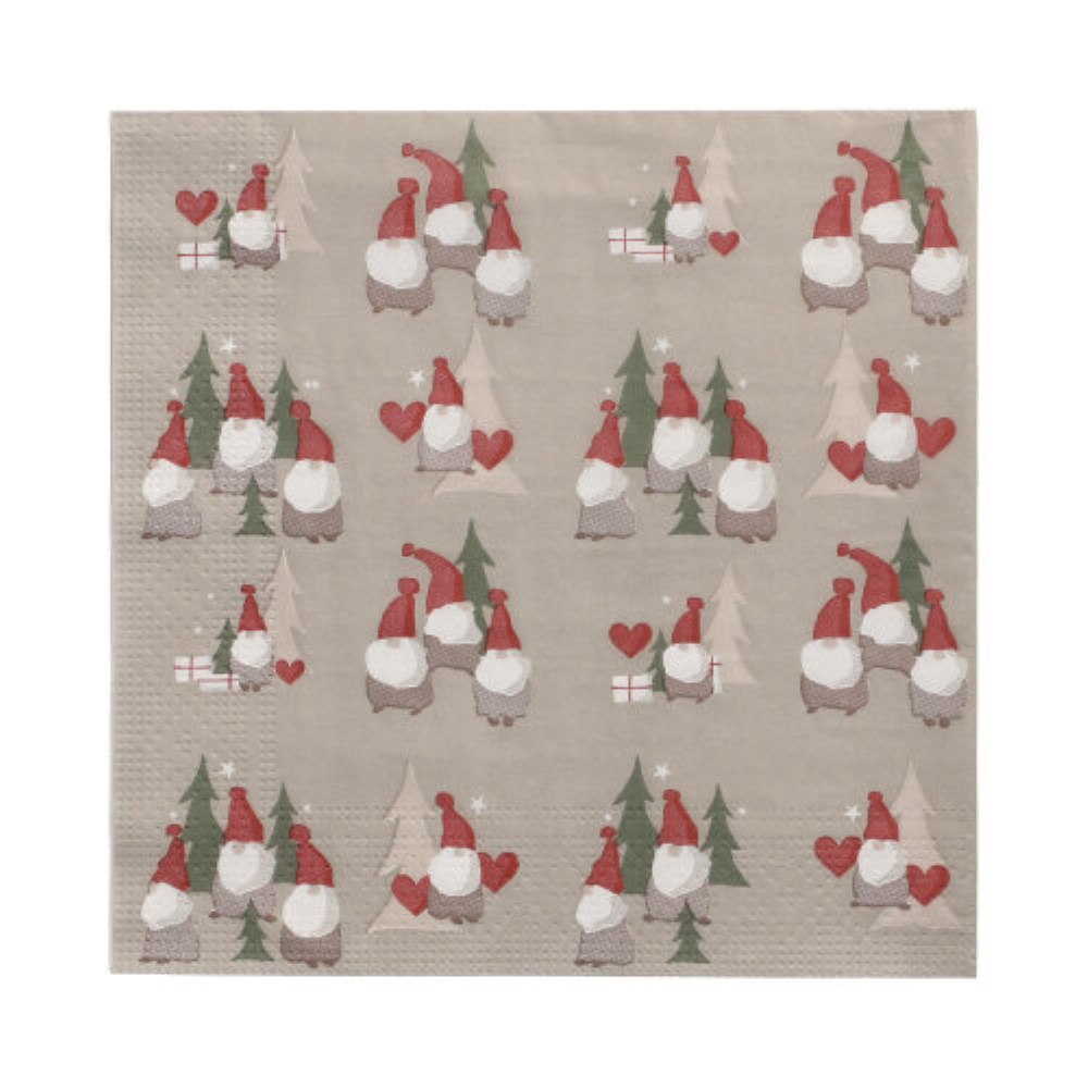 20 Servietten, 3-lagig 1/4-Falz 33 cm x 33 cm "Tomte"