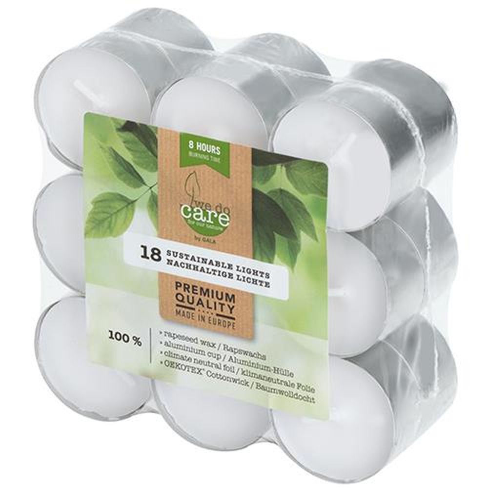 18 Teelichte Ø 39 mm · 22 mm weiss aus Raps, in Aluhülle