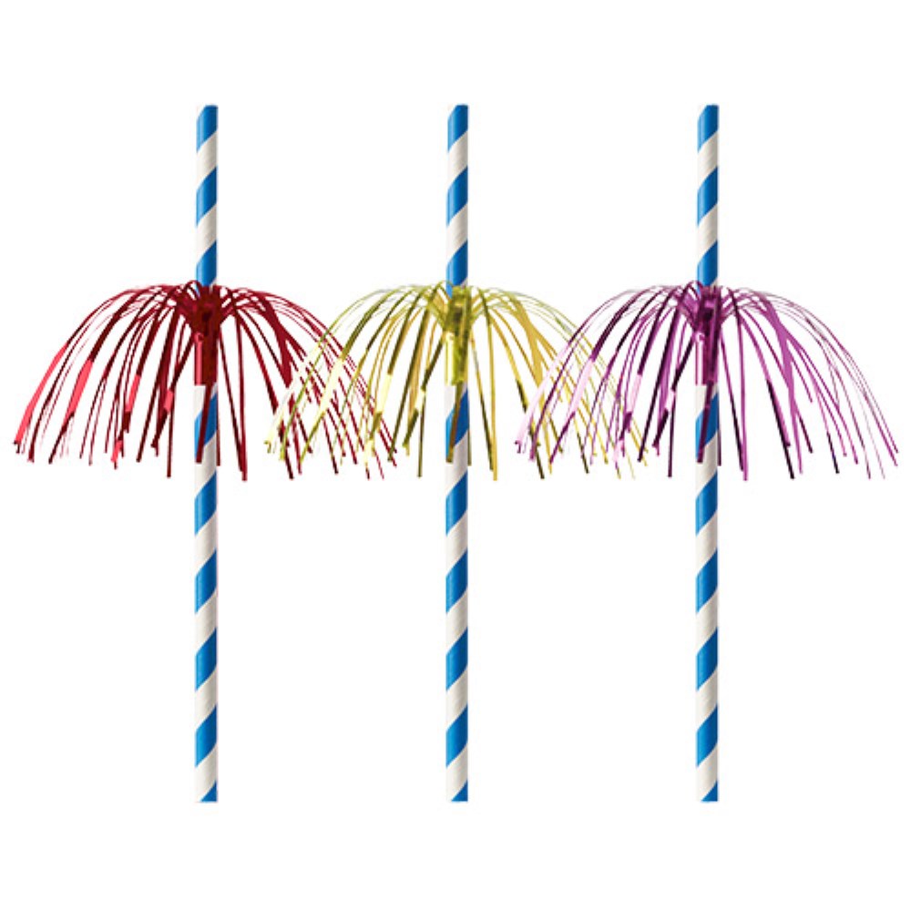 50 Trinkhalme, Papier Ø 6 mm · 20 cm blau/weiss "Fireworks"