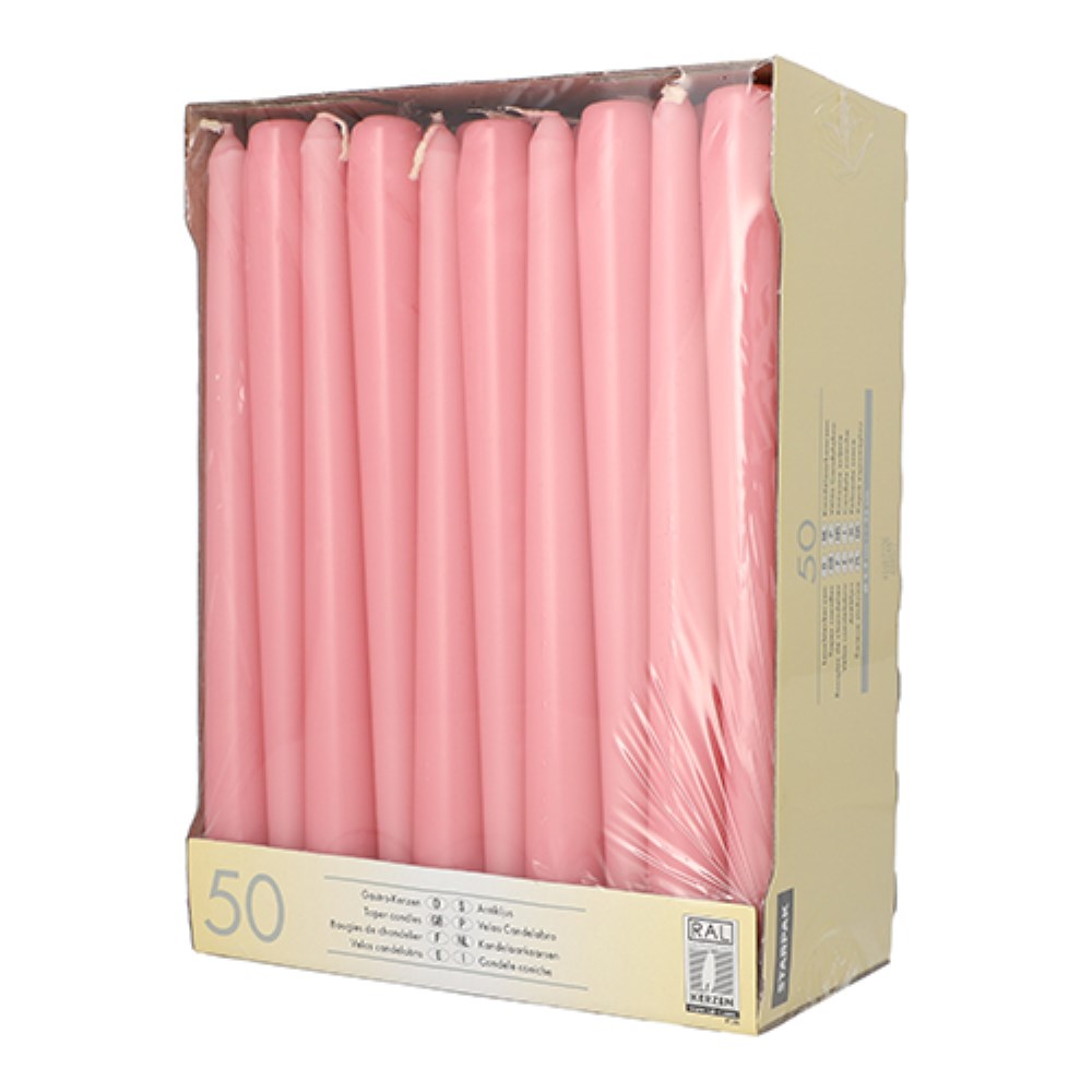 50 Leuchterkerzen Ø 2,2 cm · 25 cm rosa