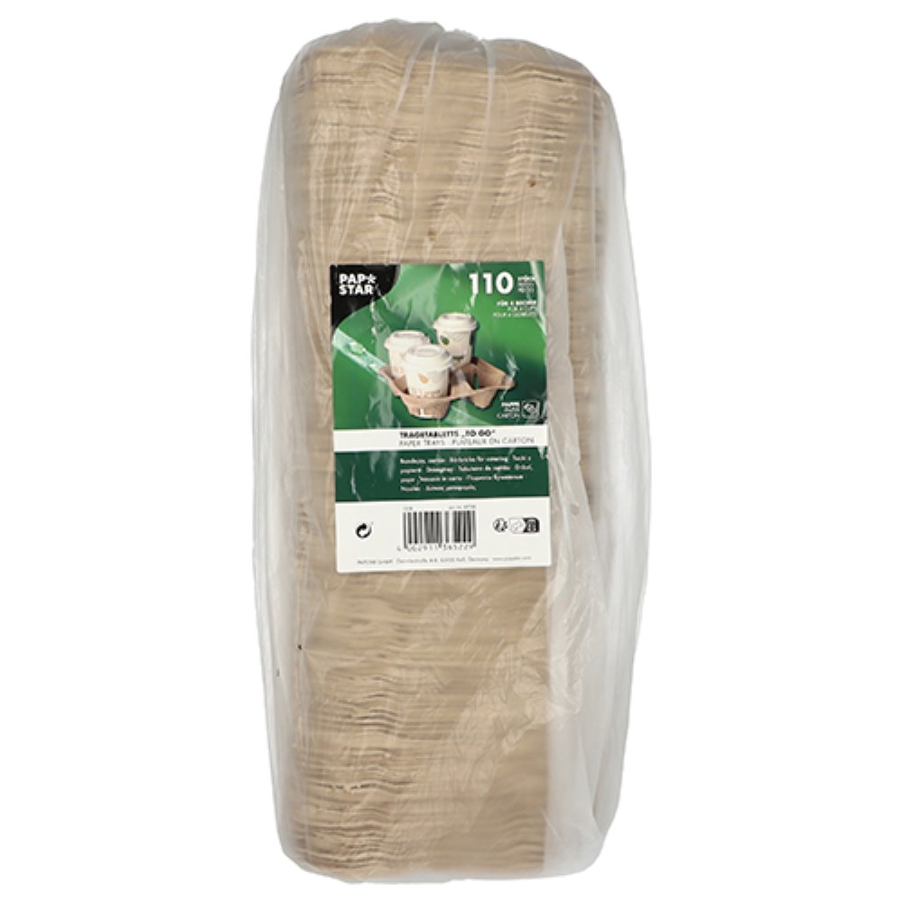 110 Tragetabletts, Pappe "To Go" 4,7 cm x 22,4 cm x 22,4 cm natur für 4 Becher 110 Tragetabletts, Pappe "To Go" 4,7 cm x 22,4 cm x 22,4 cm natur für 4 Becher