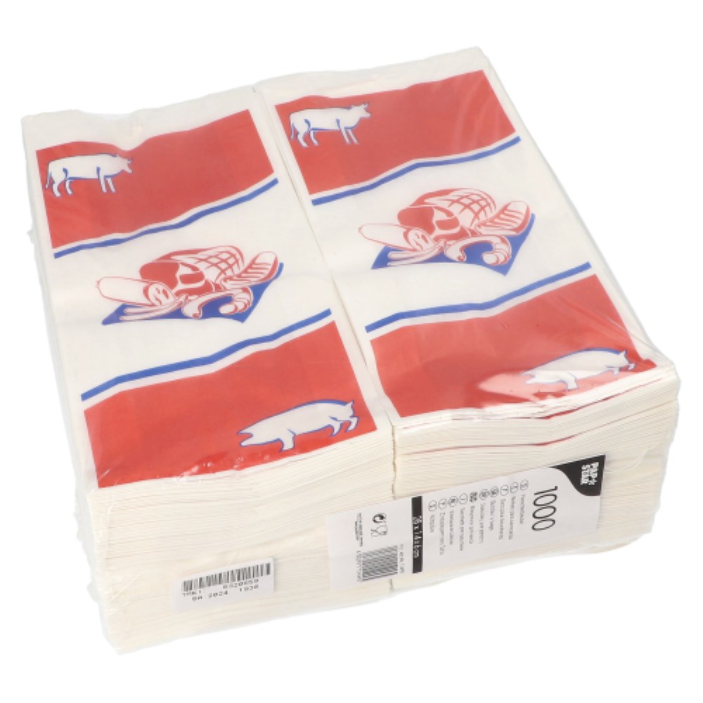 1000 Fleischerbeutel, Kraftpapier, gefädelt 28 cm x 14 cm x 6 cm weiss mit Druck, klein