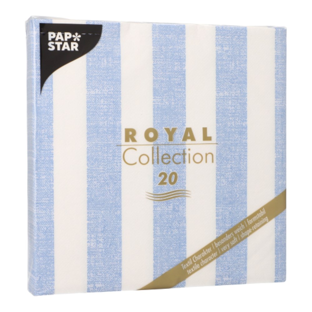 20 Servietten "ROYAL Collection" 1/4-Falz 40 cm x 40 cm blau "Lines"