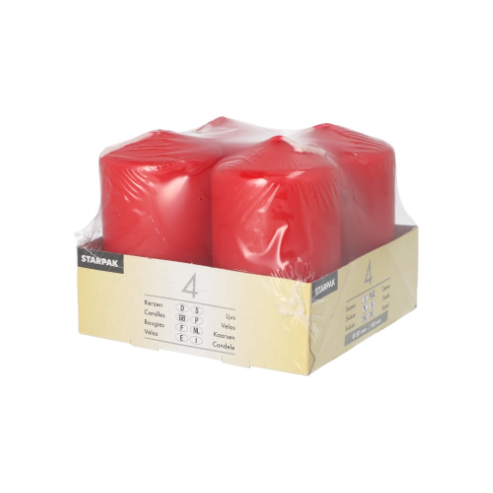 4 Stumpenkerzen Ø 50 mm · 80 mm rot
