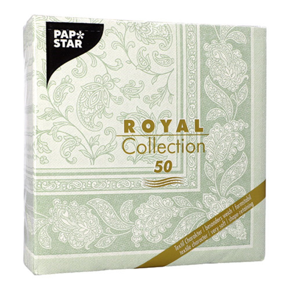 50 Servietten "ROYAL Collection" 1/4-Falz 40 cm x 40 cm jadegrün "Ornaments"