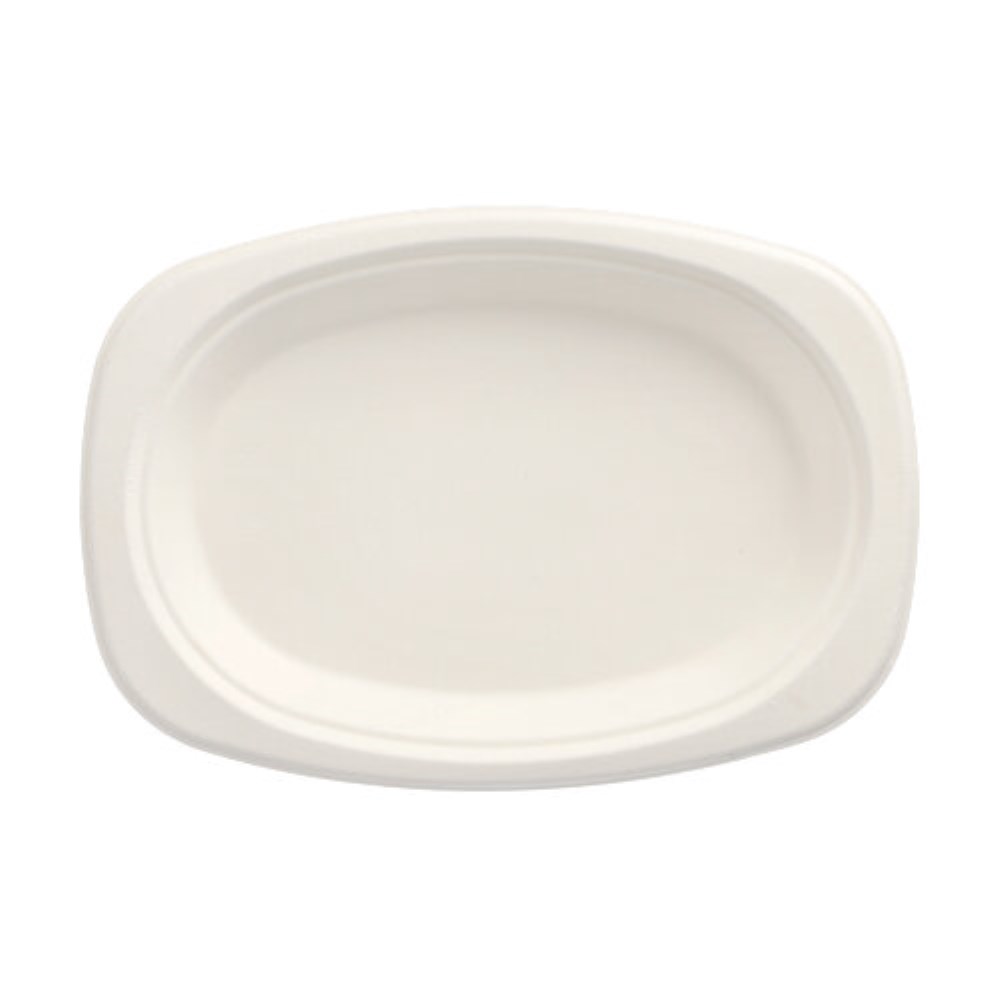 50 Teller, Zuckerrohr "pure" oval 23 cm x 16 cm x 2 cm weiss