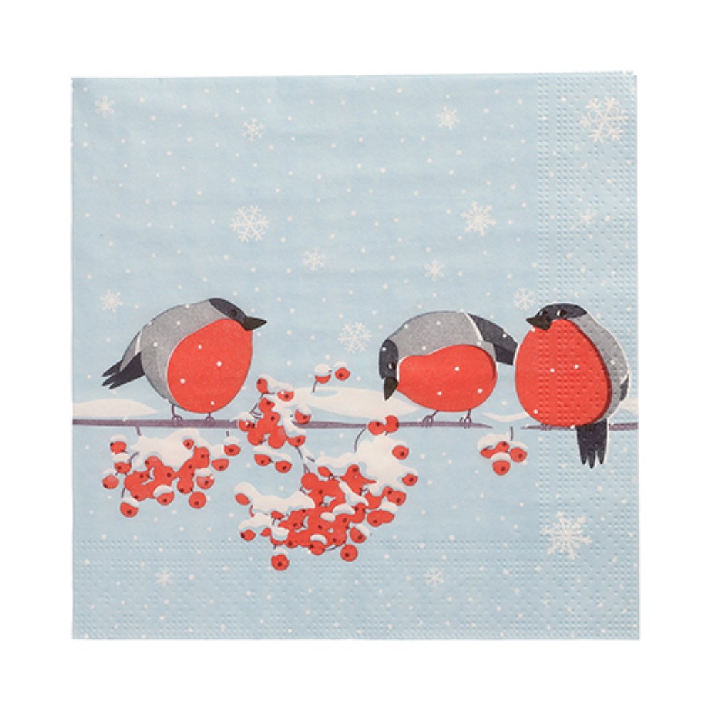 20 Servietten, 3-lagig 1/4-Falz 33 cm x 33 cm "Red Gorded Birds"