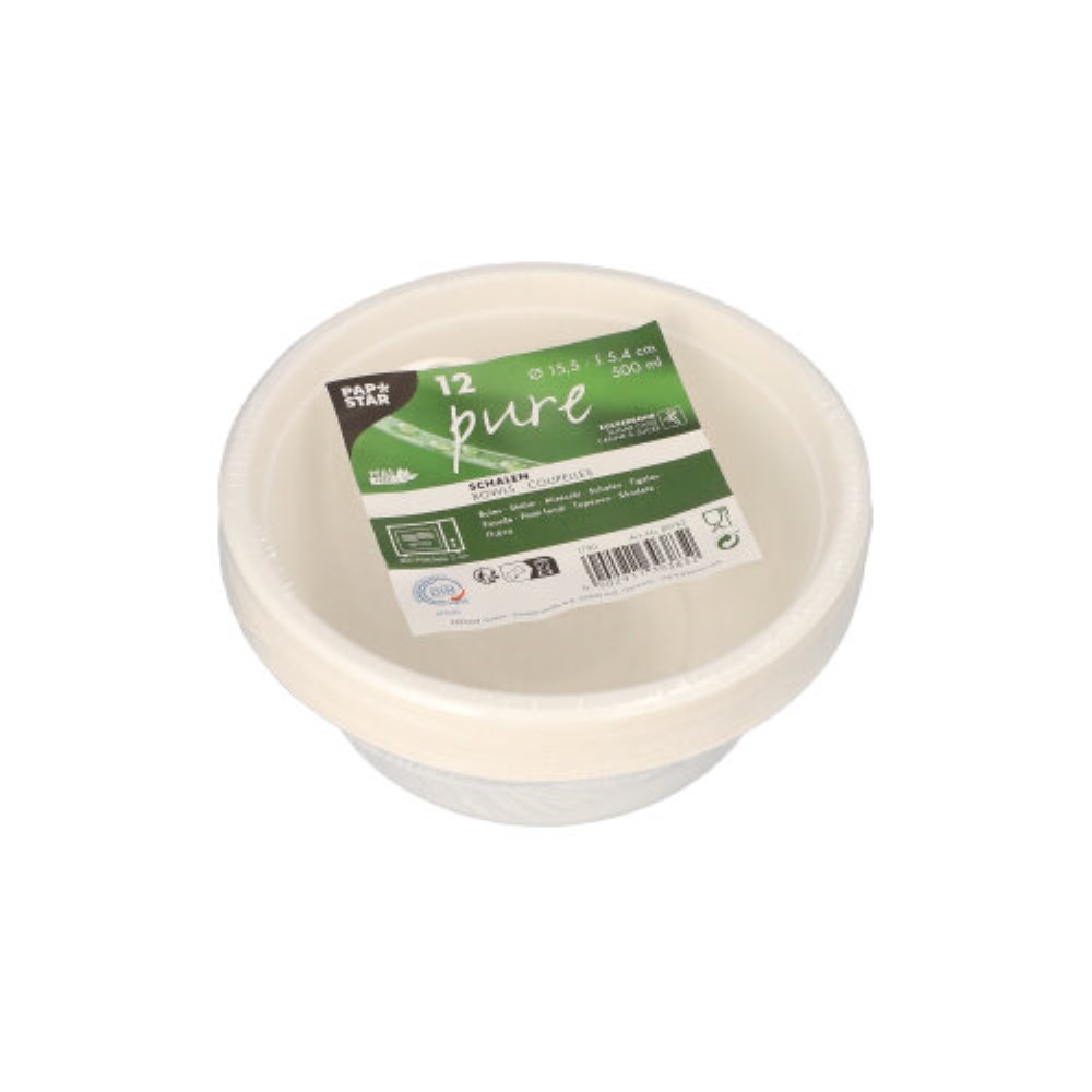 12 Schalen, Zuckerrohr "pure" 500 ml Ø 15,5 cm · 5,4 cm weiss