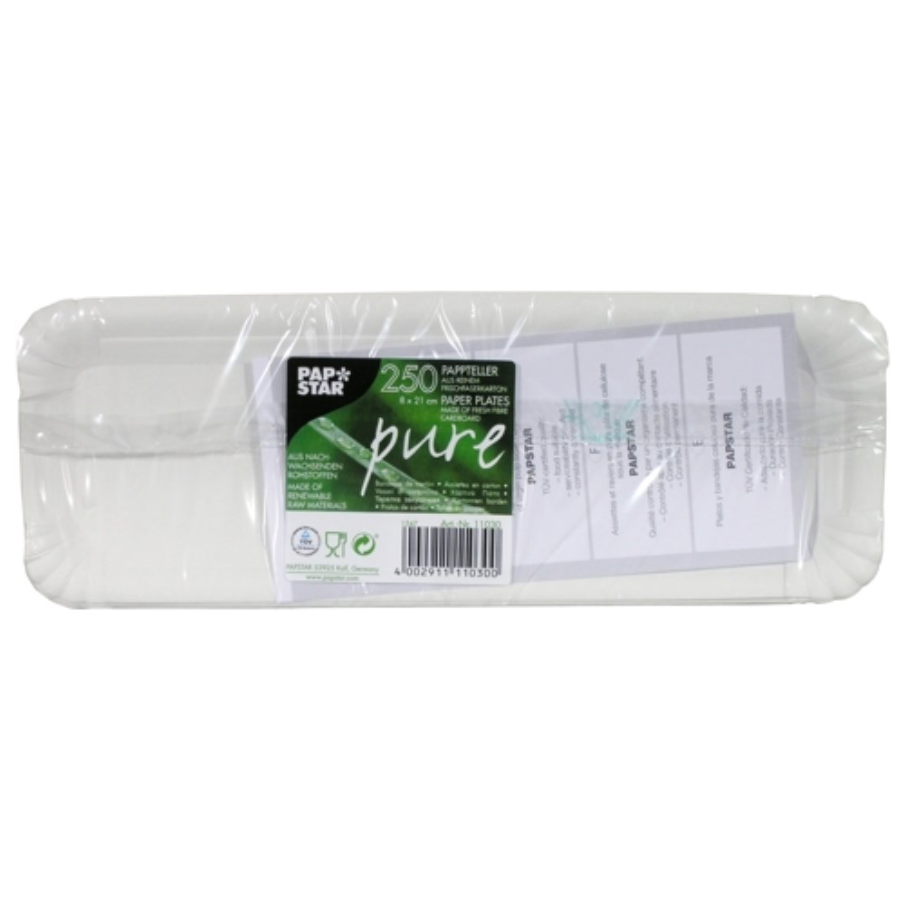 250 Teller, Pappe "pure" eckig 8 cm x 23 cm weiss