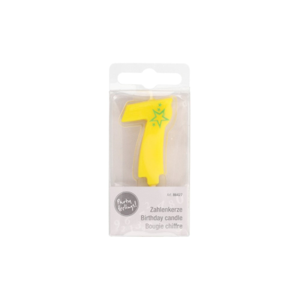 Zahlenkerze, Mini 6,8 cm gelb "7"