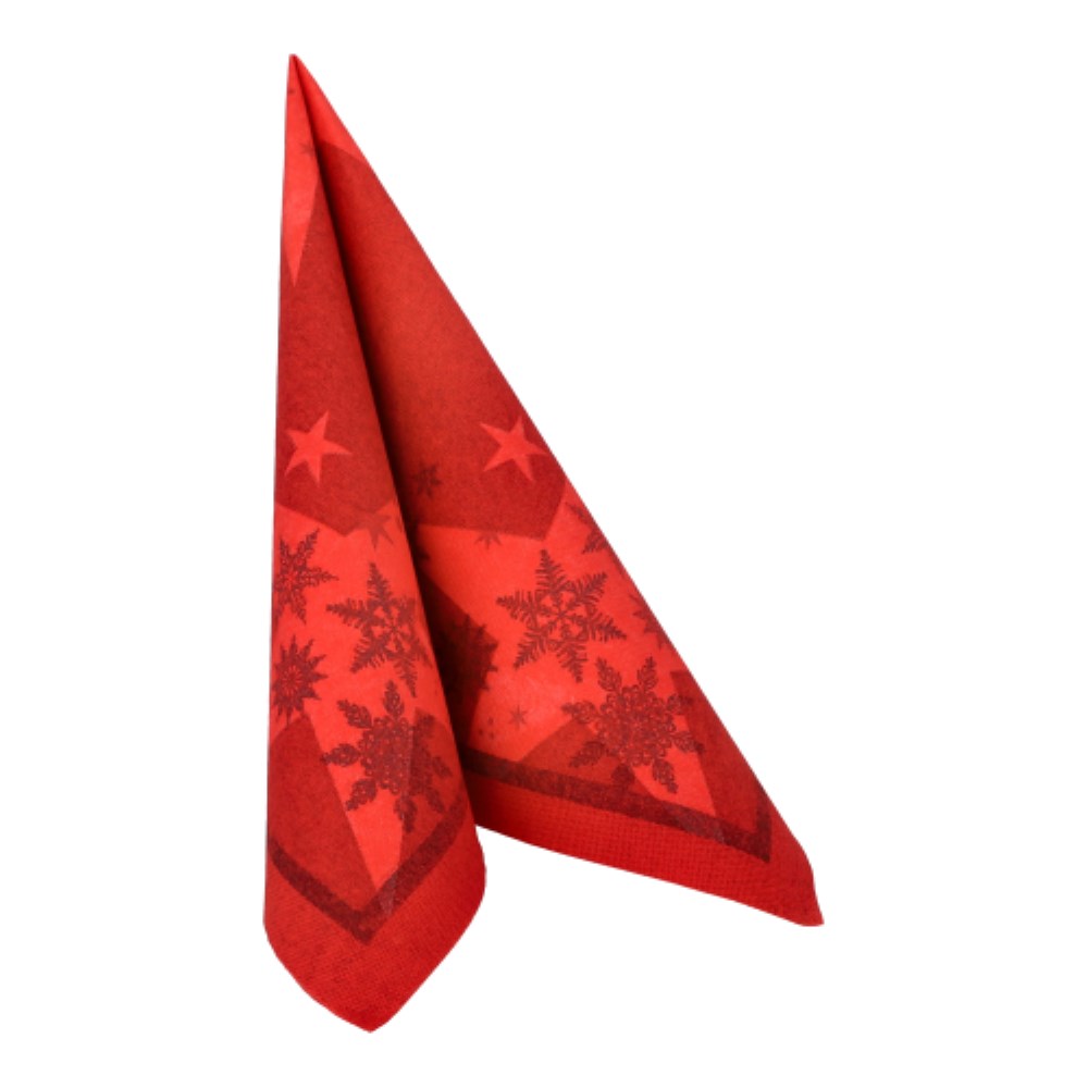 20 Servietten "ROYAL Collection" 1/4-Falz 40 cm x 40 cm rot "Stars and Snowflakes"