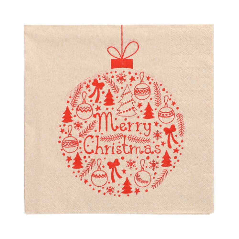 20 Servietten, 3-lagig 1/4-Falz 33 cm x 33 cm natur "Christmas Ball" aus recyceltem Papier
