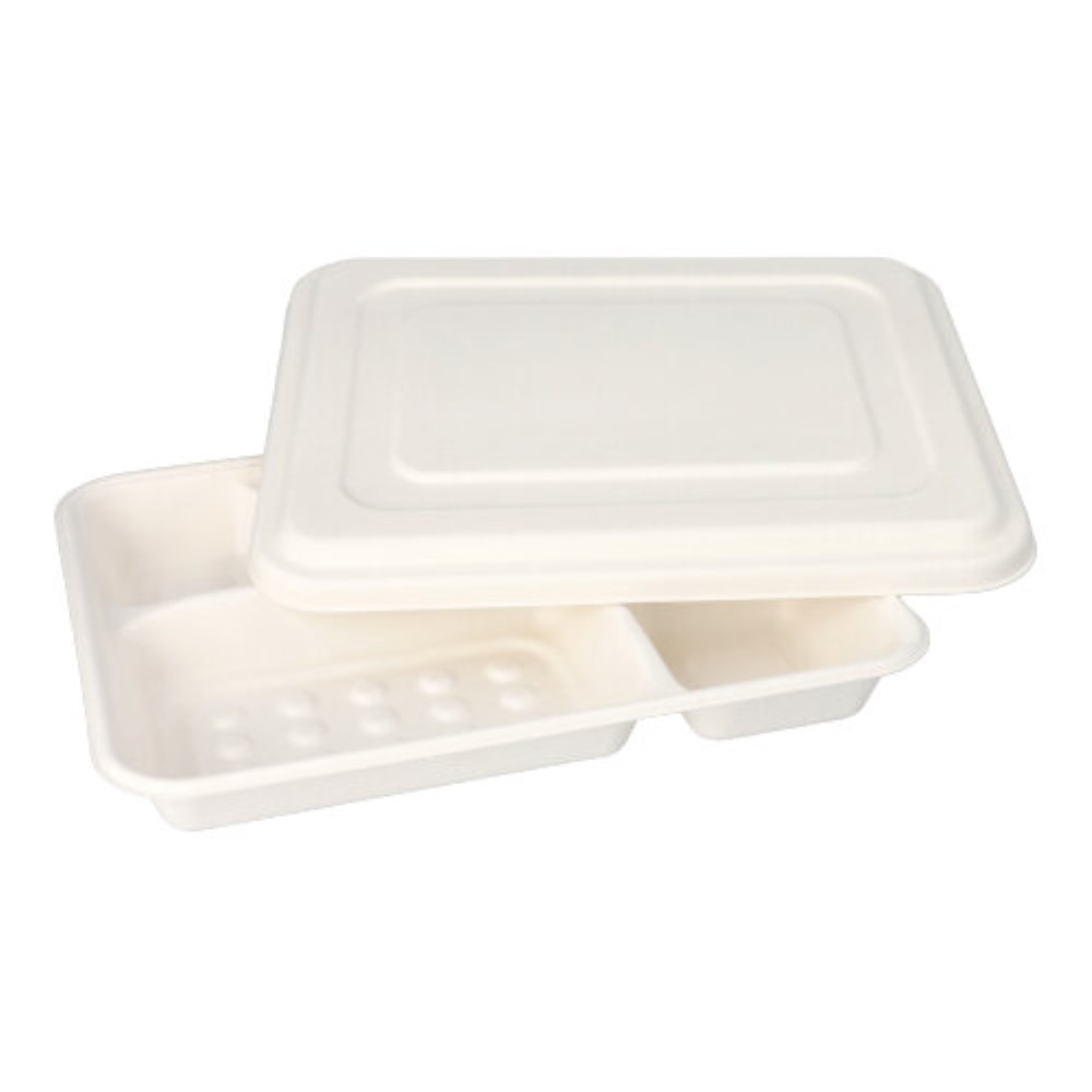 25 Menü-Trays, Zuckerrohr "pure" 5-geteilt 3,7 cm x 22 cm x 28,2 cm weiss