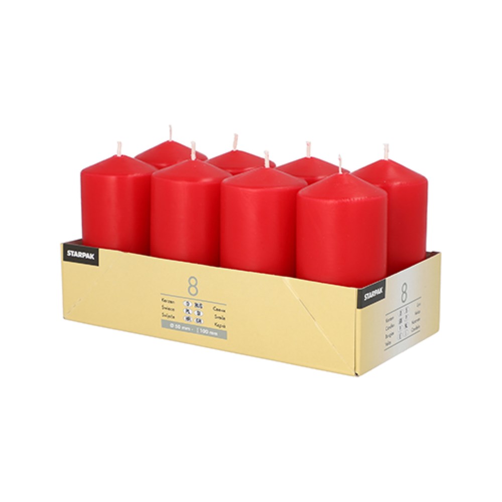 8 Stumpenkerzen Ø 50 mm · 100 mm rot