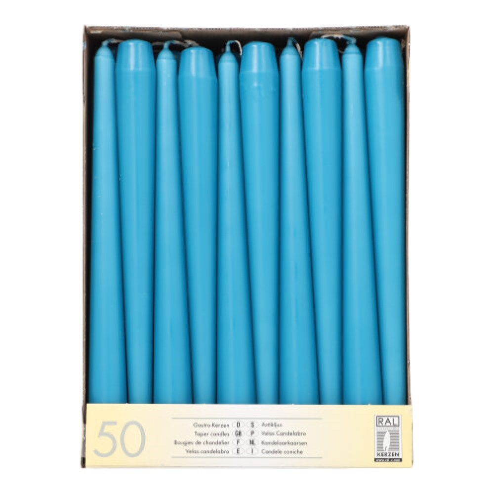 50 Leuchterkerzen Ø 2,2 cm · 25 cm türkis