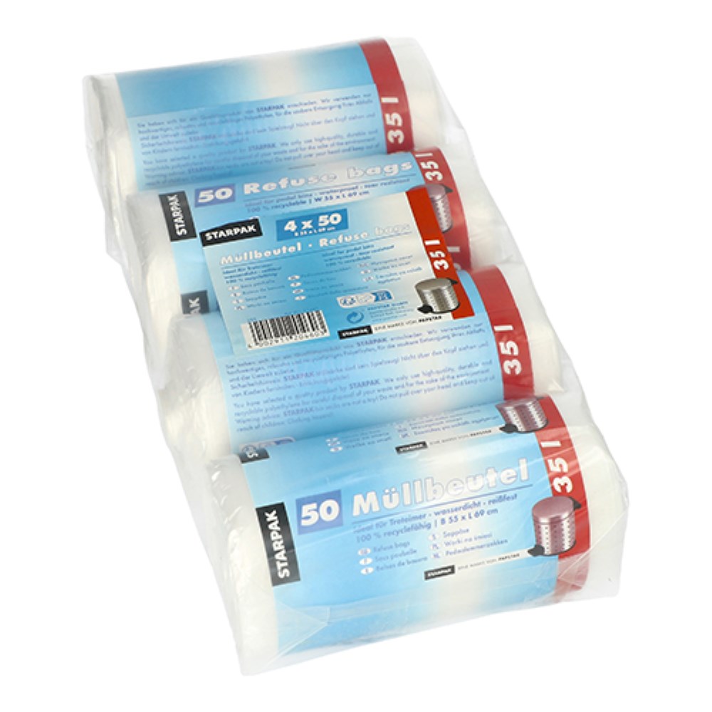 200 Müllbeutel, HDPE 35 l 69 cm x 55 cm transparent 14 my