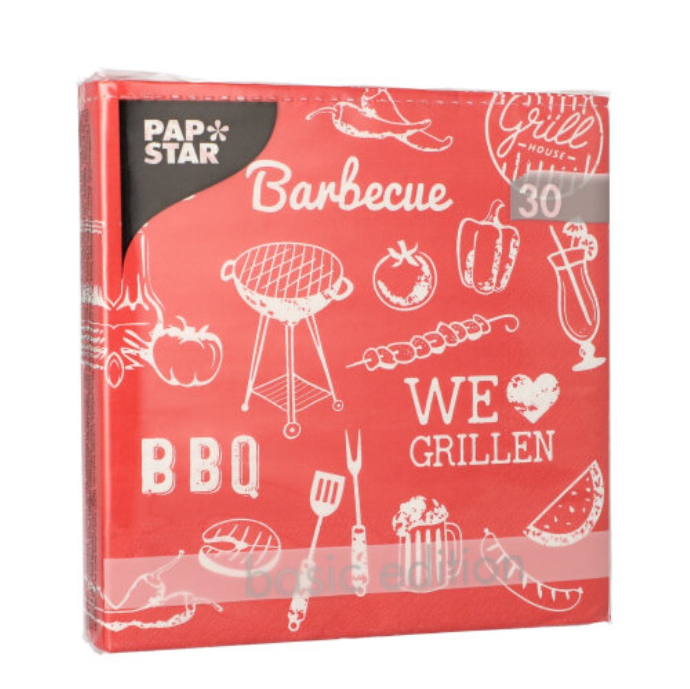 30 Servietten, 3-lagig 1/4-Falz 33 cm x 33 cm "BBQ Love"