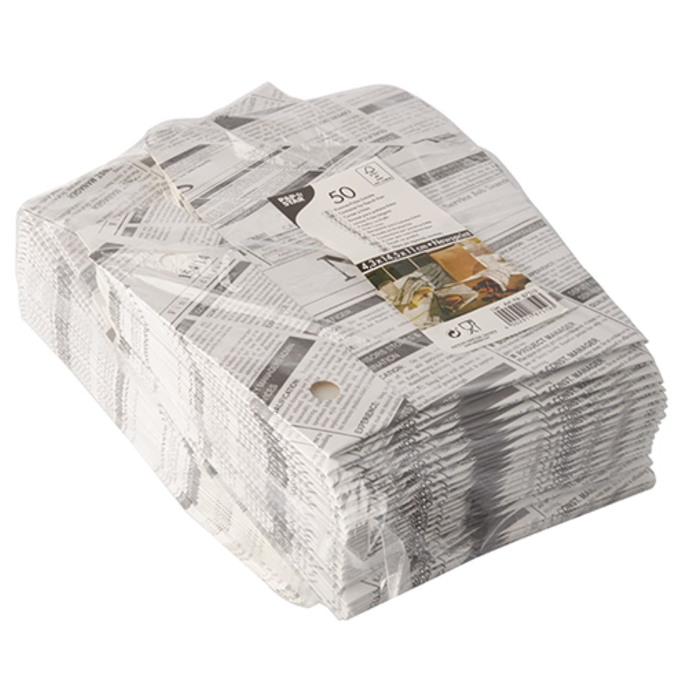 50 Pommes-Frites-Schütte, Pappe 4,3 cm x 14,5 cm x 11 cm "Newsprint" mit Klappdeckel