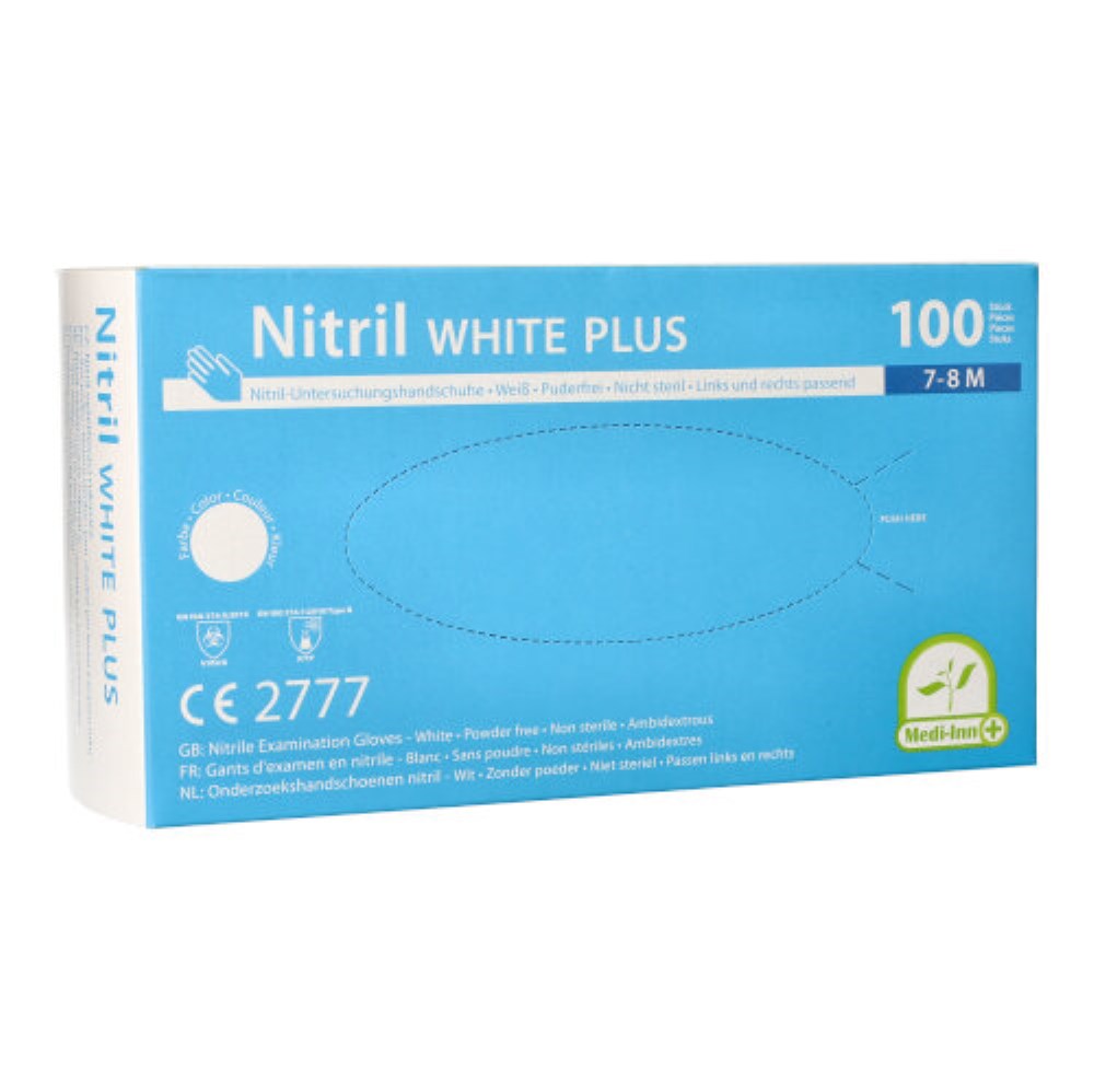 100 "Medi-Inn" Handschuhe, Nitril puderfrei weiss "White Plus" Größe: M