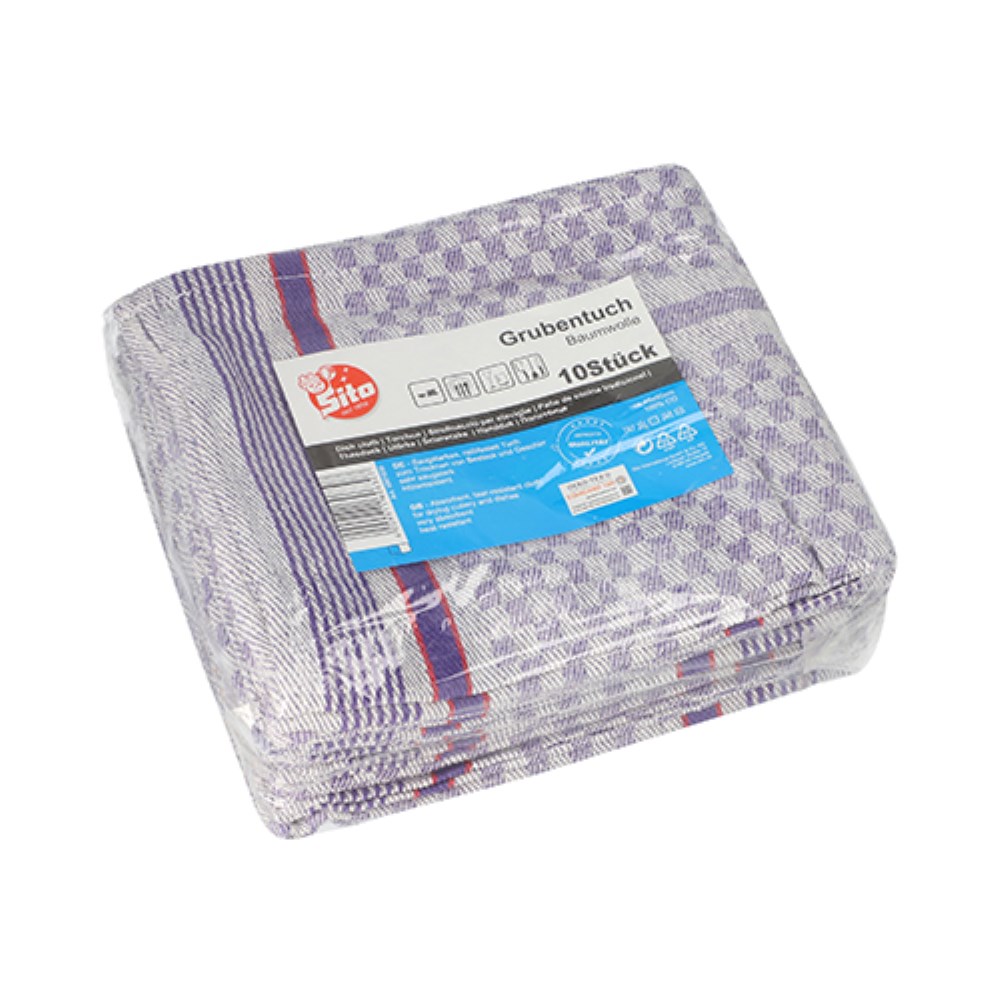 10 Geschirrtücher 90 cm x 45 cm weiß/violett Grubentuch