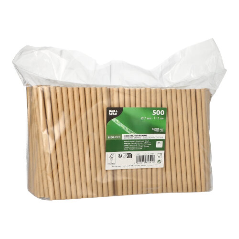 500 Cocktail Trinkhalme, Papier Ø 7 mm · 15 cm braun