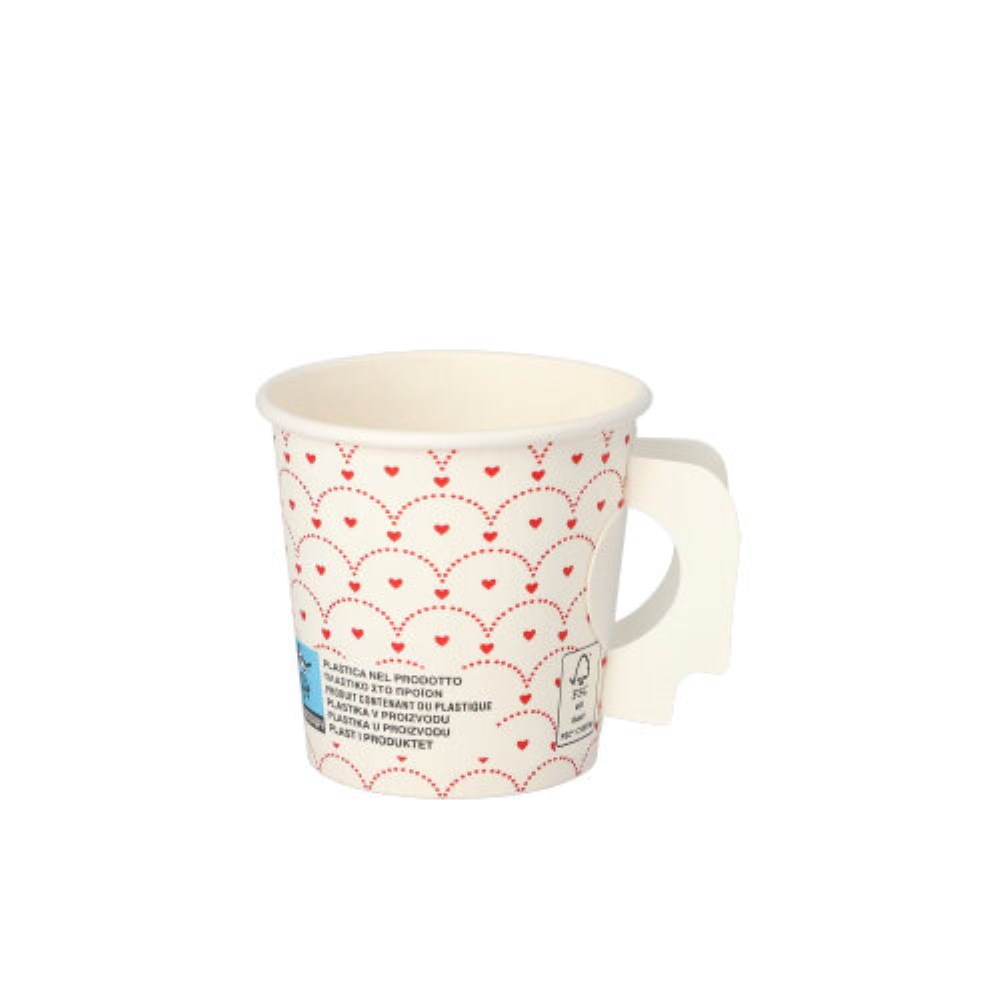 25 Trinkbecher mit Henkel, Pappe 0,1 l Ø 6,3 cm · 6,2 cm weiss "Hjärtan"