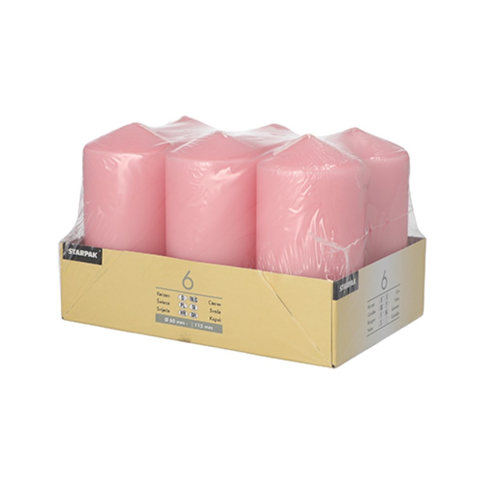 6 Stumpenkerzen Ø 60 mm · 115 mm altrosa