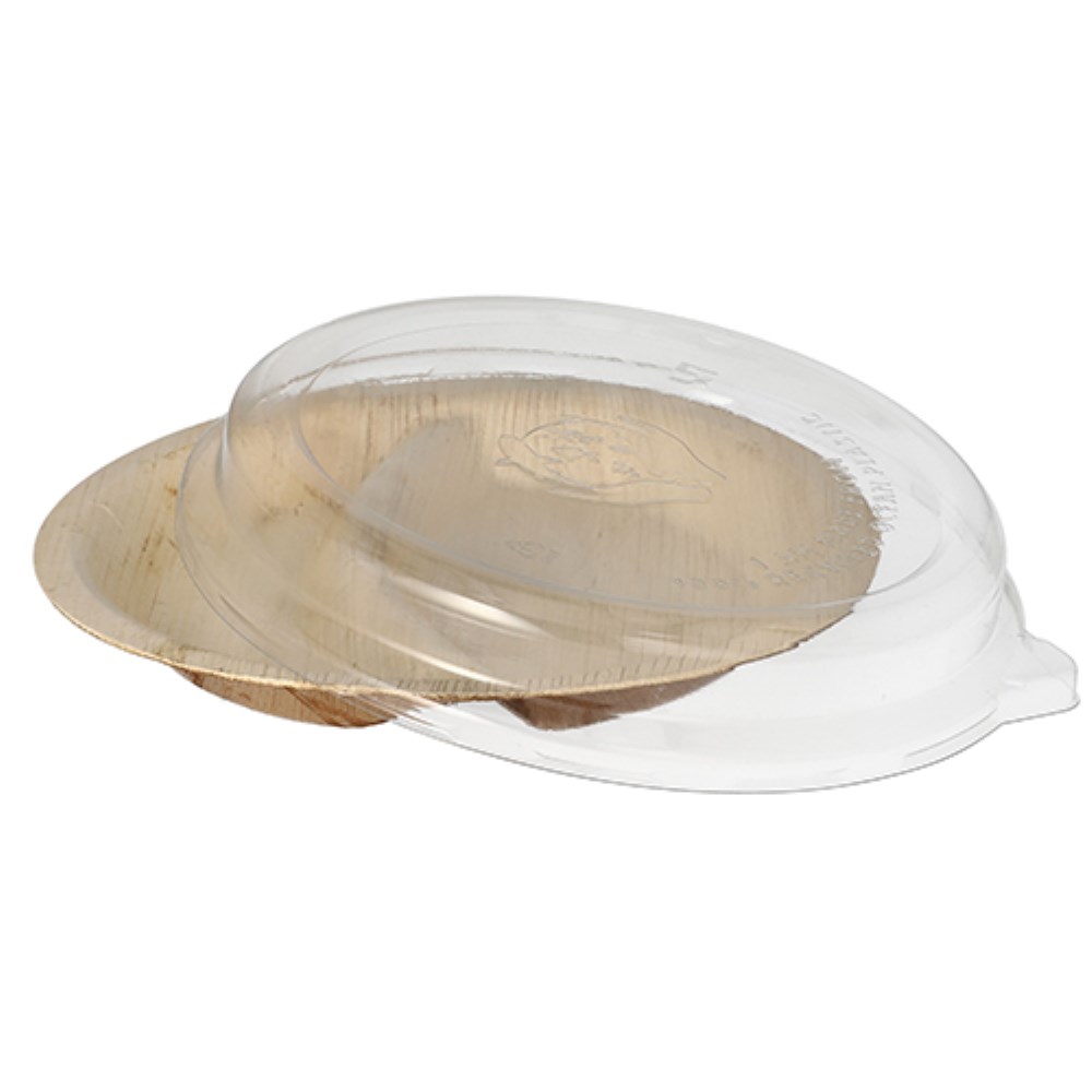 10 Teller, Palmblatt 2-geteilt 300 ml Ø 23 cm · 5,3 cm mit rPET Deckel "Kombipack" 10 Teller, Palmblatt 2-geteilt 300 ml Ø 23 cm · 5,3 cm mit rPET Deckel "Kombipack"