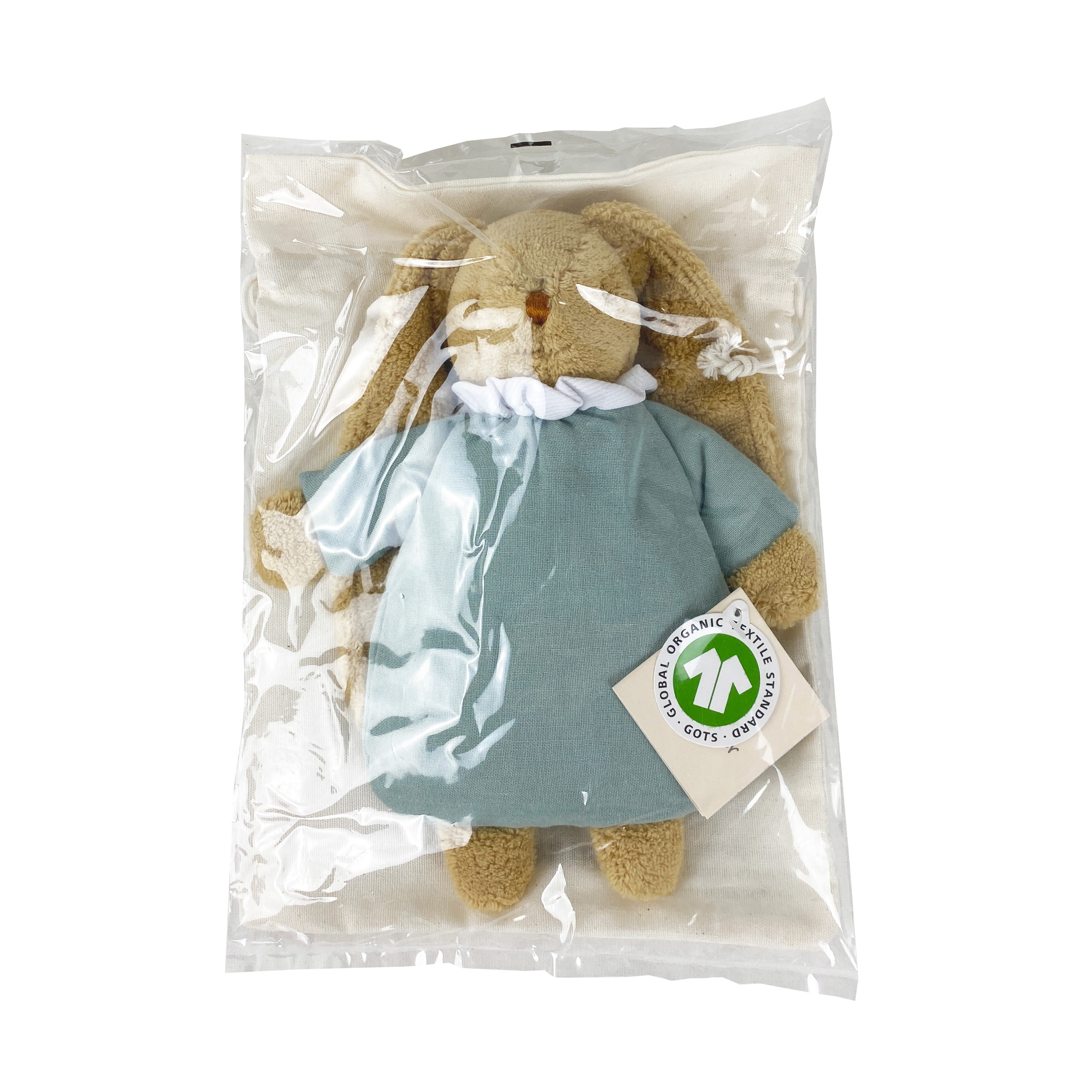 Kuschelhase mit Rassel 20Cm - Celadon Green Organic Cotton