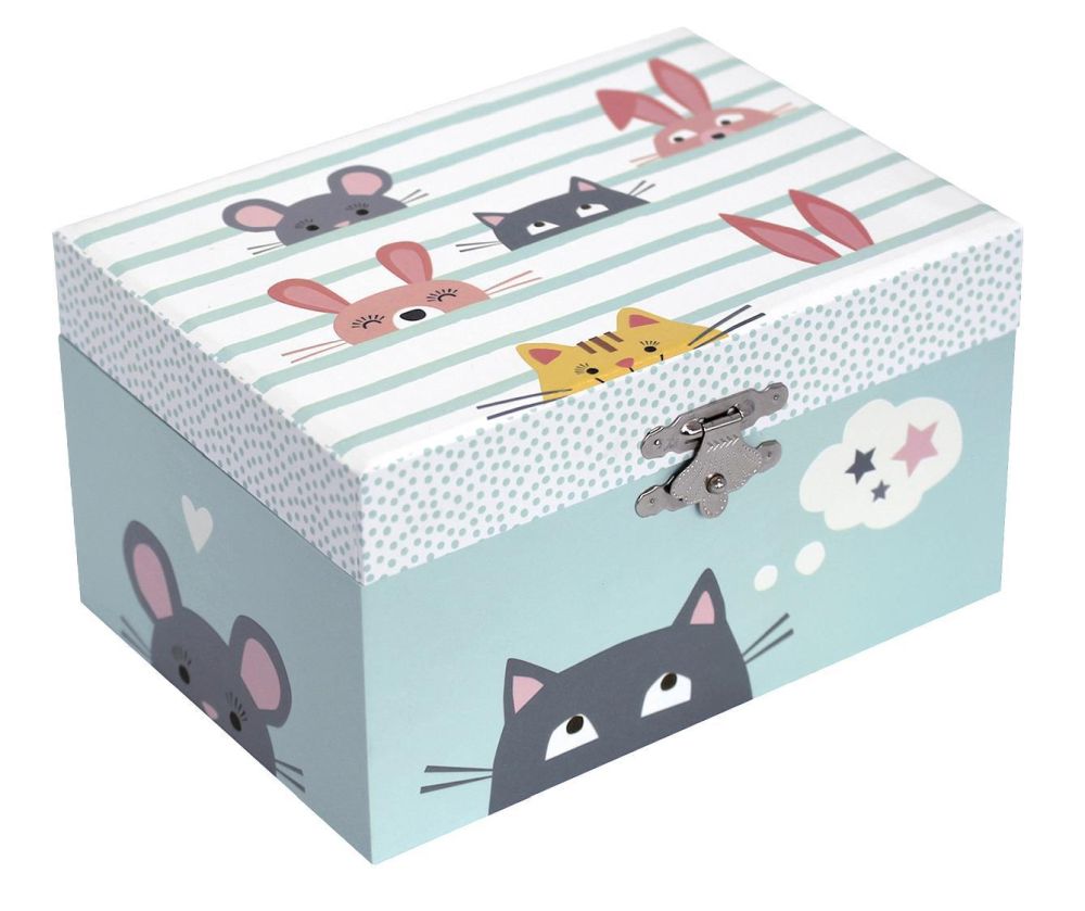 Phosphoreszierende Spieldose Katze - Leuchtet in der Nacht