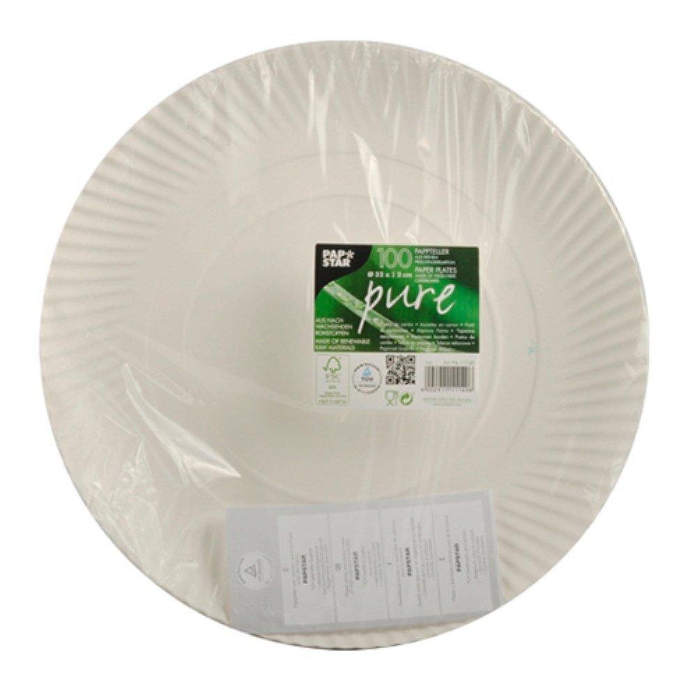 100 Teller, Pappe "pure" rund Ø 32 cm · 2 cm weiss