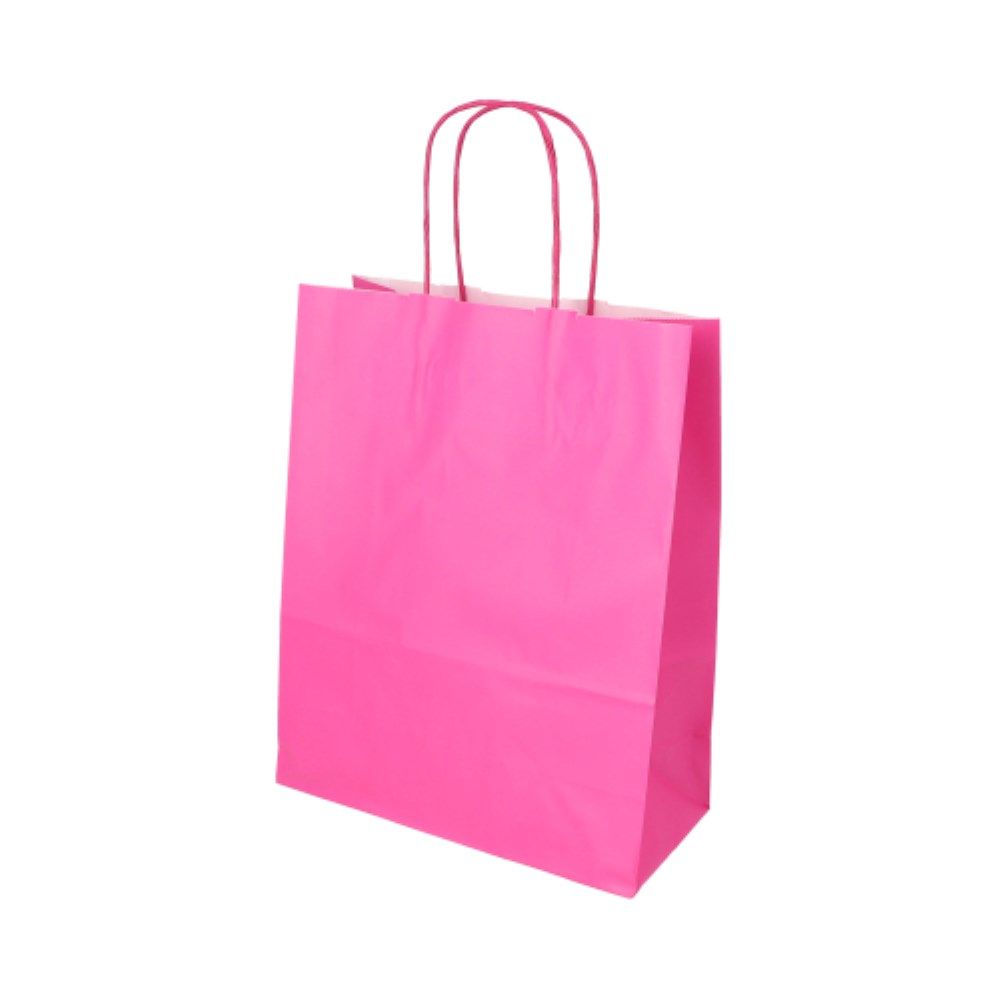 25 Tragetaschen, Papier 28 cm x 22 cm x 10 cm pink mit gedrehtem Tragegriff