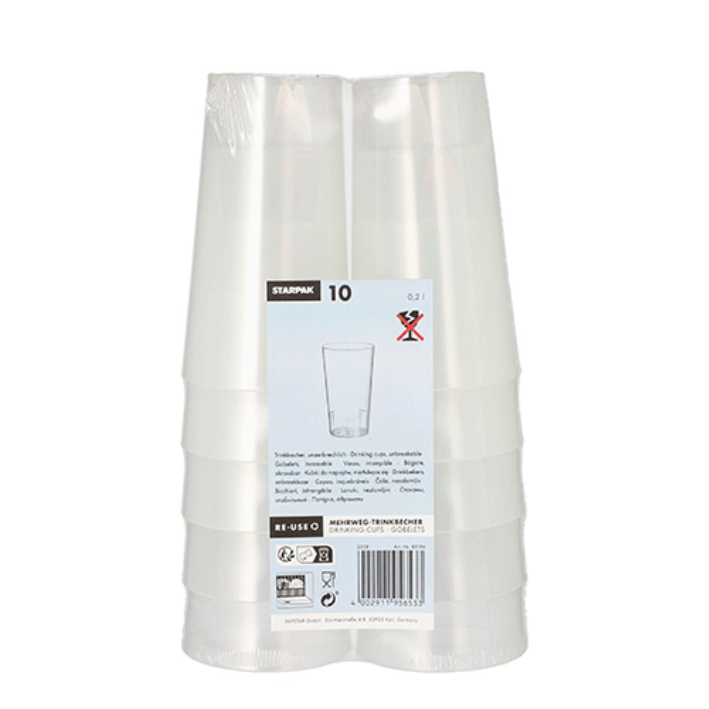 10 Mehrweg-Trinkbecher 0,2 l Ø 6,5 cm · 11,4 cm transluzent unzerbrechlich