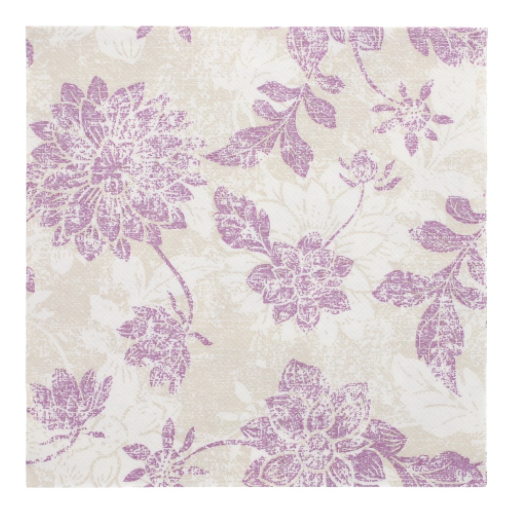 20 Servietten "ROYAL Collection" 1/4-Falz 40 cm x 40 cm lila "Flowers"