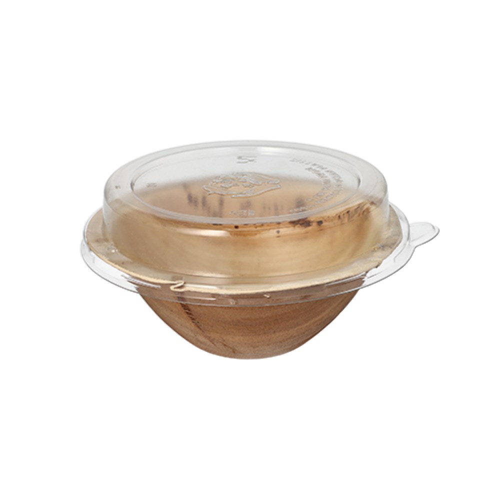 10 Schalen, Palmblatt rund 300 ml Ø 15 cm · 8,3 cm mit rPET Deckel "Kombipack"