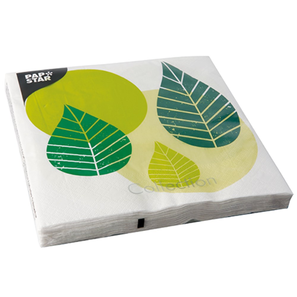 20 Servietten, 3-lagig 1/4-Falz 40 cm x 40 cm grün "Graphic Leaves"