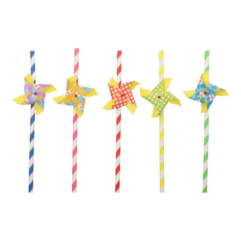 50 Trinkhalme, Papier Ø 6 mm · 20 cm farbig sortiert "Windmill"