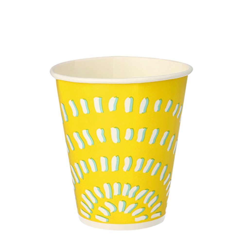 100 Trinkbecher für Kaltgetränke, Pappe 0,3 l Ø 8,97 cm · 10 cm gelb "Rays"